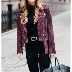 BlankNYC Womans Sz XS Jacket Maroon Moto 100% Suede Leather Pockets